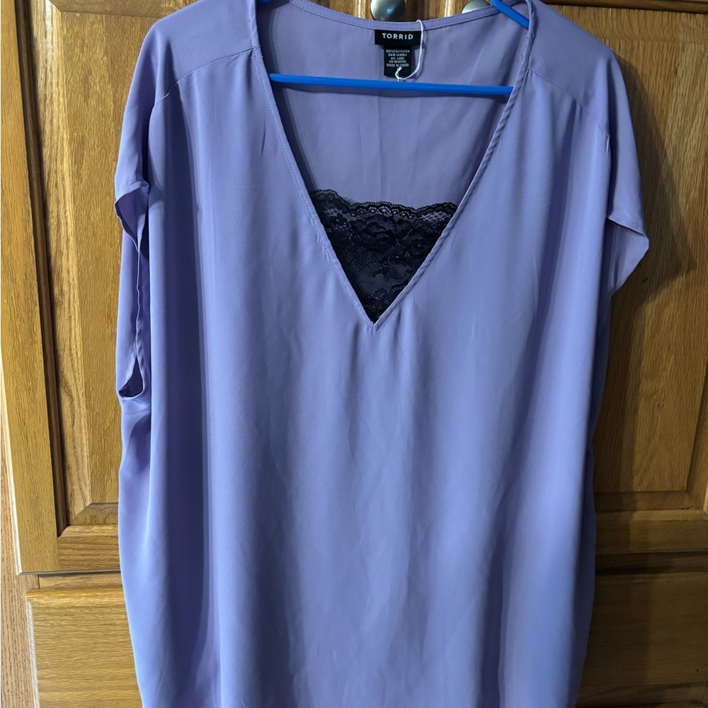 Torrid Lavender Blouse with Black Lace Accent